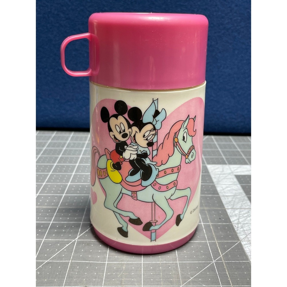 Disney Lunchbox Thermos Mickey Minnie Mouse Pink Aladdin 1990's Horse Vintage